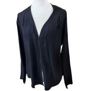 Elaine Kim Black Silk Zip Front Blouse - 100% Silk, Size S Designer Clean Girl